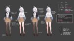  1girl absurdres ahoge arrow_(symbol) black_necktie blazer blue_eyes bra breasts brown_pantyhose brown_shoes brown_skirt commission cross cross_necklace gloom_(expression) highres incredibly_absurdres interlocked_fingers jacket jewelry karurega korean_text large_breasts long_hair long_sleeves looking_at_viewer multiple_views necklace necktie open_clothes open_jacket open_mouth original own_hands_clasped own_hands_together pantyhose pleated_skirt second-party_source shaded_face shirt shirt_tucked_in shoes skirt standing striped_bra striped_clothes tearing_up translation_request underwear white_hair white_shirt 