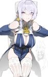  2girls absurdres ai-generated_art_(topic) blue_dress breasts cleavage commentary coteri detached_sleeves dress earrings highres italian_brainrot_ai_animals_(meme) jewelry large_breasts long_hair looking_at_viewer meme multiple_girls norma_hollowell pelvic_curtain pointy_ears purple_eyes simple_background solo thighhighs thighs tung_tung_tung_sahur velina_airgid very_long_hair white_background white_hair white_thighhighs zenless_zone_zero 