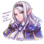  1girl absurdres artist_name black_hairband character_request closed_mouth commentary english_commentary english_text eyelashes grey_hair hairband highres pointy_ears purple_eyes sail_678 serious simple_background solo tassel upper_body v-shaped_eyebrows white_background xenoblade_chronicles_(series) xenoblade_genesis 