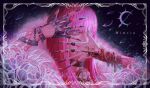  1girl aleksi_remes artist_name bracelet colored_eyelashes commentary english_commentary fingerless_gloves flower gloves gyaru highres jewelry mixed-language_commentary original pink_hair red_flower red_rose rose vampire 