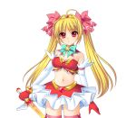  1girl ahoge bandeau bare_shoulders blonde_hair bow breasts bustier cleavage detached_collar elbow_gloves game_asset gloves hair_bow holding holding_knife jewelry kamei knife large_variant_set long_hair magical_girl medium_breasts midriff navel non-web_source official_art red_eyes red_gloves ribbon sakurai_asahi_(seisenki_valkyrie_sisters) seisenki_valkyrie_sisters self-datamine simple_background skirt solo sword tachi-e thighhighs transparent_background twintails valkyrie_flare variant_set weapon 