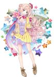  :d atelier_(series) atelier_meruru bare_legs blonde_hair blue_eyes bow bowtie braid breasts cape cleavage crown flower french_braid frills full_body half_updo heart kishida_mel long_hair medium_breasts merurulince_rede_arls no_socks official_art open_mouth red_bow shoes skirt smile solo star white_bloomers 