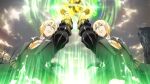  2boys arm_up artist_request bare_tree belt black_belt black_coat blonde_hair blue_eyes brown_gloves brown_vest clenched_hands clone cloud cloudy_sky coat collarbone commentary_request cowboy_shot day eizen_(tales) game_asset gloves hitting looking_up magic mountain multiple_boys official_art orange_shirt outdoors shirt short_hair sky standing tales_of_(series) tales_of_berseria tales_of_the_rays teeth third-party_source tree vest white_shirt 