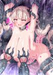  1girl absurdres ahegao armpits azur_lane blush bound breasts cleavage commentary_request completely_nude formidable_(azur_lane) frown grabbing_another's_hair grabbing_another's_twintails hand_in_another's_hair hands_up highres holding_another's_hair imminent_tentacle_sex lactation long_hair moyoron nipples nude open_mouth red_eyes restrained ribbon solo tentacle_pit tentacle_sex tentacles twintails two-tone_ribbon very_long_hair wet wet_hair 