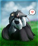  anteater blush claws cute ear_piercing female grass grey_eyes phantom_(artist) piercing sitting sky solo tongue tongue_out 