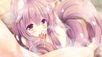  1boy 1girl animal_ear_fluff animal_ears bath bathroom blush brown_hair censored cum cum_in_mouth fellatio fox_ears fox_girl fox_tail game_asset hetero highres long_hair madohi_shiroki_no_kamikakushi mixed-sex_bathing moekibara_fumitake mosaic_censoring nude oral penis shared_bathing solo_focus steam tail tooki_roka 