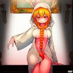  1girl alternate_hairstyle artist_request blush braid breasts closed_mouth commentary_request convenient_hair copyright_notice front_braid hair_between_eyes hood kobayashi-san_chi_no_maidragon large_breasts long_hair long_sleeves official_art open_clothes orange_hair promotional_art solo tohru_(maidragon) very_long_hair 