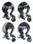  1girl absurdres black_hair center-flap_bangs commentary_request doryun hair_focus highres korean_commentary medium_hair original simple_background twitter_username variations white_background wolf_cut 