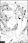  1girl absurdres ak-12 ak-47 alpha_(alpha_1918) alternate_breast_size_(larger) alternate_costume artist_name assault_rifle belt blush breasts brown_belt christmas dragunov_svd drone fur-trimmed_jacket fur_trim gloves gp-25 grenade_launcher grin gun hand_on_own_knee handgun happy_new_year hat highres holding holding_gun holding_weapon jacket kalashnikov_rifle knees_up large_breasts long_hair looking_at_viewer lying machine_gun makarov_pm mastcom0 monochrome mp-443_grach no_shoes on_back open_mouth original pantyhose parted_lips pkp_pecheneg pp-19-01_vityaz ppsh-41 rifle russian_text santa_hat sharp_teeth sketch smile sniper_rifle solo speech_bubble submachine_gun suppressor teeth toes tongue underbarrel_grenade_launcher very_long_hair weapon weapon_request wooden_floor 