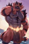 abs anthro armpit_hair balls barazoku big_penis black_body black_fur body_hair claws felid feline flaccid foreskin front_view fur generation_7_pokemon genitals glans hi_res humanoid_genitalia humanoid_penis incineroar male mammal manly multicolored_body muscular muscular_anthro muscular_male nintendo nipples partially_retracted_foreskin partially_submerged pecs penis pokemon pokemon_(species) radcanine red_body red_fur solo standing_in_water water wet