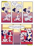 101_dalmatian_street 101_dalmatians 3:4 absurd_res black_spots canid canine canis comic dalmatian delilah_(101_dalmatians) dialogue disney dolly_(101_dalmatians) domestic_dog dorothy_(101_dalmatians) doug_(101_dalmatians) dylan_(101_dalmatians) elibear english_text female feral fur gjtproductions hi_res inside_bus male mammal markings speech_bubble spots spotted_body spotted_fur text white_body white_fur