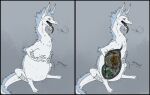 abdominal_bulge anthro anthro_prey black_border black_insides black_tongue blue_mane bodily_fluids border dragon feral feral_pred fur furred_dragon furred_scalie hi_res larger_pred long_tongue male mane multiple_prey mythological_creature mythological_scalie mythology rejkariel rumbling_stomach saliva saliva_string satisfied scalie semi-anthro size_difference sklifos soft_vore tongue vore white_body white_fur x-ray_view