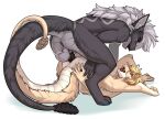 anal anal_penetration anthro anus balls butt butteredshep crouching digitigrade dragon duo fallout forked_tongue from_front_position fur furred_dragon furred_scalie genitals hair lying male male/male microsoft mythological_creature mythological_scalie mythology night_stalker_(fallout) nude on_back open_mouth pawpads penetration penis scalie tongue