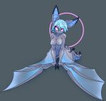 anthro areola bat bat_wings blue_areola blue_nipples blue_nose blue_wings breasts claws dipstick_ears dreamkeepers ear_markings female fur grey_body grey_fur hi_res mammal markings membrane_(anatomy) membranous_wings multicolored_ears navel nipples nude nude_anthro nude_female purple_eyes remzi-k-o simple_background solo vanth winged_arms wings