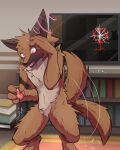 4:5 after_transformation anthro blue_eyes broken_glass brown_ears building bullet canid canine canis changed_(video_game) domestic_dog dr._k_(changed) duo german_shepherd glass heart_eyes heart_symbol herding_dog hi_res human human_to_anthro hypnosis lin_(changed) living_room male male/male mammal mind_control pastoral_dog possession red_eyes shattered_glass shockwave sniper sniper_dog_(changed) species_transformation toshabi transformation