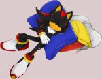 2015 anthro black_body boots clothing countershade_face countershade_snout countershading eulipotyphlan eyes_closed fluffy fluffy_chest footwear gloves hand_behind_head handwear head_spines hedgehog male mammal markings pillow pillow_pile pointed_tail pointy_ears prick_ears quills_(anatomy) red_markings sega shadow_the_hedgehog shoes signature simple_background sleeping snout solo sonic_the_hedgehog_(series) tan_muzzle watermark white_boots white_clothing white_footwear white_gloves white_handwear yenristar