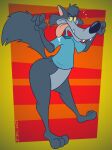 2024 3_toes 4_fingers abstract_background alternate_version_at_paywall anthro arched_back arm_tuft barefoot belly big_butt big_tail biped black_eyes black_nose blue_clothing blue_shirt blue_t-shirt blue_topwear bodily_fluids bottom_heavy bottomless bottomless_anthro bottomless_male bubble_butt butt canid canine canis cheek_tuft clothed clothing colored curvy_figure digital_drawing_(artwork) digital_media_(artwork) drooling drooling_tongue elbow_tuft facial_tuft fangs feet fingers flat_colors fluffy fluffy_tail fur furrowed_eyebrows gavanzude glance grey_belly grey_body grey_fur half-closed_eyes head_tuft hi_res humanoid_feet humanoid_hands humanoid_heel lines_drawn looking_aside looking_aside_at_viewer looking_at_viewer male mammal mascot multicolored_body multicolored_fur narrowed_eyes pattern_background paws pear-shaped_figure pinup plantigrade pose raised_tail saliva saliva_string shirt shirt_only signature simple_background snaggle_tooth solo standing striped_background t-shirt t-shirt_only tail teeth teletoon toes tongue tongue_out toony topwear topwear_only tuft two_tone_body two_tone_fur wide_hips wolf wolf_(wolf_and_gopher) wolf_and_gopher yellow_sclera