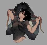 5_fingers alien alien_humanoid bite black_hair breast_grab breasts clothed clothed/nude clothed_female clothed_human clothing colored duo eyes_closed female female_human fingers foreplay grabbing_from_behind hair hand_in_hair hand_on_breast hand_on_hair hand_on_tentacle hi_res holding_tentacle human human_on_humanoid humanoid interspecies leafjuly long_hair male male/female male_humanoid mammal mandibles neck_bite nude nude_humanoid nude_male predator_(franchise) pseudo_hair sharp_teeth shirt simple_background t-shirt teeth tentacle_hair tentacles topwear touching_hair xenophilia yautja