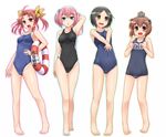  ahoge alternate_costume arm_at_side arm_behind_head arm_up armpits bangs bare_arms bare_shoulders barefoot black_hair blue_eyes brown_eyes brown_hair clenched_hands collarbone competition_school_swimsuit competition_swimsuit covered_navel earrings full_body green_eyes groin hair_ornament hair_ribbon hairclip hand_on_hip heart highleg highleg_swimsuit innertube interlocked_fingers jewelry kagerou_(kantai_collection) kantai_collection kuroshio_(kantai_collection) legs_apart lineup long_hair multiple_girls old_school_swimsuit one-piece_swimsuit open_mouth pigeon-toed pink_eyes pink_hair red_eyes ribbon school_swimsuit shiranui_(kantai_collection) short_hair side_ponytail smile standing stretch swimsuit twintails v_arms white_background yoshi_tama yukikaze_(kantai_collection) 