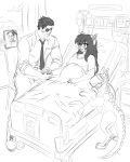 4:5 accessory android anthro ara_(fluff-kevlar) bed cardiac_monitor chair domestic_cat felid feline felis feral furniture hand_holding hi_res hospital_bed hospital_gown hospital_room human iv_bag iv_drip iv_line machine mammal medical_instrument monochrome necktie portrait pregnant robot scientific_instrument sketch smile unknown_artist vst_(fluff-kevlar) xi_jinping