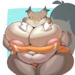 1:1 2026 :< anthro areola areola_slip belly big_breasts big_tail breast_squish breasts buckteeth cheek_grab chubby_cheeks disembodied_hand duo female freckled_breasts freckled_face freckles generation_8_pokemon hand_on_cheek hands_on_hips hi_res huge_breasts lightmizano motion_lines navel nintendo overweight overweight_anthro overweight_female pokemon pokemon_(species) shortstack signature skwovet solo_focus squish tail teeth thick_thighs wide_hips