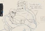 2025 5_fingers alternate_universe anthro armband arms_bent art_program_in_frame bandage bandaged_arm big_nose biped black_eyebrows blush blush_lines bowser captain captain_bowser claws closed_frown clothed clothed_human clothed_male clothing cravat dialogue digital_drawing_(artwork) digital_media_(artwork) duo english_description english_text eye_scar eyebrows facial_scar featureless_crotch feeniroir finger_claws fingerless_gloves fingers frown fully_clothed fully_clothed_human fully_clothed_male furrowed_eyebrows gloves graphite_(artwork) hair half-closed_eyes handwear hero hi_res holding_another horn human king king_luigi koopa larger_anthro larger_male long_hair looking_at_another looking_away luigi male male_anthro male_human mammal mario_bros mouth_closed narrowed_eyes nintendo on_lap royalty scales scalie scar shell short_hair simple_background sitting sitting_on_lap size_difference speech_marker spiked_shell spikes spikes_(anatomy) taking_care_of talking_to_another tan_armband tan_background tan_body tan_clothing tan_cravat tan_eyebrows tan_eyes tan_fingerless_gloves tan_gloves tan_hair tan_hair_tie tan_handwear tan_horn tan_mustache tan_scales tan_sclera tan_shirt tan_teeth tan_topwear teeth text thick_eyebrows topwear traditional_media_(artwork) unfinished