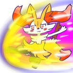 1:1 2024 :3 ambiguous_anthro ambiguous_gender annyui0611 anthro biped blush blush_stickers braixen canid closed_smile digital_drawing_(artwork) digital_media_(artwork) digitigrade dipstick_tail front_view full-length_portrait generation_6_pokemon hi_res japanese_description kick looking_away mammal markings midair mouth_closed nintendo object_in_tail pokemon pokemon_(species) portrait simple_background smile solo stick stick_in_tail tail tail_markings translated_description