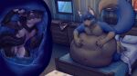 16:9 abdominal_bulge anthro bed belly big_belly blush bodily_fluids canid canine dragon duo fox fur furniture furred_dragon furred_scalie hand_on_belly huge_belly inside_stomach internal licking licking_lips male male/male male_pred male_prey mammal markings monty_(blancmont) mythological_creature mythological_scalie mythology nommz nude on_bed partially_submerged ring_(jewelry) scalie stomach_acid tongue tongue_out vore wet wet_body wet_fur widescreen wingless_dragon