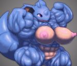  bald biceps big big_breasts big_nipples blue_skin breasts erect_nipples eyelashes female flexing grey_background horn looking_away manly muscles muscular_female nidoqueen nintendo nipples nude open_mouth pink_skin plain_background pok&#233;mon pok&eacute;mon purple_eyes shadow shiny skin solo standing unknown_artist unp vein video_games white_eyes 