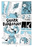 anthro aquatic bandage boat canid canine canis cephalopod clothed clothing coal_(saran_kit) coleoid comic dialogue english_text fish hi_res jewelry male mammal melee_weapon mollusk muscular necklace oak_(saran_kit) octopodiform octopus open_clothing open_mouth open_shirt open_topwear saran_kit scar sea shark shirt shirtless sword teeth tentacles text topwear vehicle water watercraft weapon wolf