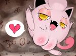ancient_pokemon black_inner_ear fangs female generation_9_pokemon genitals hair hi_res nintendo nude ota_(artist) paradox_pokemon pictographics pink_body pink_ears pink_hair pink_tongue plump_labia pokemon pokemon_(species) scream_tail sharp_teeth solo teeth tongue vulva waddling waddling_head yellow_eyes