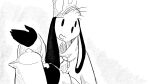 16:9 anthro canid canine canis clothing domestic_dog dragonweirdo hat headgear headwear hi_res holding_object kettle long_ears looking_at_another male mammal military_uniform monochrome oversized_sleeves puck_(dragonweirdo) smile solo uniform widescreen