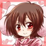  :3 animal_ears blush brown_hair bunny_ears heart inaba_tewi looking_at_viewer red_eyes short_hair smile solo touhou unya upper_body 