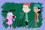 anthro beagle black_bottomwear black_clothing black_pants bobby_lafrousse bottomwear brown_ears brown_hair brown_nose canid canine canis cartoon_network clothing courage_the_cowardly_dog courage_the_cowardly_dog_(character) crossover denim denim_bottomwear denim_clothing disney domestic_dog dot_eyes dudiho female feral fur green_clothing green_sweater green_topwear group hair hat headgear headwear hi_res human hunting_dog jacket jeans light_body light_skin male mammal pants pink_body pink_fur red_clothing red_hat red_headwear red_jacket red_topwear romy_rodriguez scent_hound simple_eyes sweater tan_body tan_skin teal_clothing teal_hat teal_headwear the_doomies topwear trio xilam