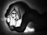 2025 ambiguous_gender anthro apode bovid caprine dialogue draconcopode duo eyes_closed female_(lore) fur glowing happy hi_res ink-the-artist legless mammal monochrome naga nude questionable_consent serpentine sheep vore