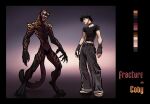 after_transformation alternative_fashion anthro athletic athletic_anthro before_and_after before_transformation bracelet claws clothed clothing collar color_swatch digital_media_(artwork) digitigrade english_text felid fingerless_gloves fingers fur gloves glowing glowing_eyes goth hair handwear hi_res human jewelry male mammal maxspite model_sheet no_genitals nude open_mouth orange_stripes pantherine sharp_teeth simple_background smile solo spiked_bracelet spikes stripes symbiote tail teeth text tongue tongue_out