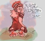3_toes accessory ambiguous_gender armor barefoot blush bodily_fluids bottomwear braided_hair butt clothed clothing dialogue digital_media_(artwork) embarrassed english_text facial_scar feet flustered foot_focus hair hair_accessory hair_ribbon headgear heart_pawpads hi_res horn horned_humanoid humanoid inphernal knight_helmet long_hair looking_at_viewer looking_back metal_headgear musk musky_feet nervous nervous_look open_mouth outside pawpads paws ribbons scar shy simple_background sitting sitting_on_ground sketch sketch_background solo speech_bubble stirrup_legwear stirrups sweat sweaty_feet sweaty_paws sword_(phighting) talking_to_viewer text toes white_body zane1216704
