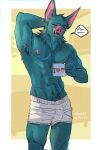abs anthro armpit_hair bat biceps body_hair border boxers_(clothing) bulge clothed clothing coffee_mug detailed_bulge dispatch eyes_closed fangs genital_outline genitals hand_behind_head happy_trail hi_res humanoid i_love_new_york male mammal muscular muscular_male navel nihun22 nipples open_mouth pecs penis penis_outline penis_poking_out penis_tip raised_arm robert_robertson_(dispatch) solo sonar_(dispatch) teeth tired underwear underwear_only white_border