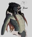 alien alien_humanoid armor black_eyes bone_armor clothed clothing colored english_text furgonomic_jewelry furgonomic_piercing furgonomics hi_res humanoid leafjuly male mandibles muscular muscular_humanoid muscular_male not_furry piercing portrait predator_(franchise) pseudo_hair ring_piercing sharp_teeth simple_background solo teeth tentacle_hair tentacle_piercing tentacles text three-quarter_portrait topless topless_humanoid topless_male yautja