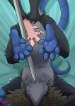 ambiguous_gender anthro anthro_on_anthro big_hair blue_claws blue_feet blue_tail blue_vulva brown_hair circe_(pankallisti) claws countershading curling_toes daughter_(lore) duo feet female female/ambiguous foot_fetish foot_focus foot_insertion foot_on_belly foot_play footjob genitals hair hi_res incest_(lore) mammal medea_(pankallisti) melee_weapon mostly_offscreen_character mother_(lore) mother_and_child_(lore) mother_and_daughter_(lore) murid murine pankallisti parent_(lore) parent_and_child_(lore) parent_and_daughter_(lore) pink_feet rat rodent sex spread_toes sword tail threatening threatening_with_weapon toes vaginal vaginal_foot_play vaginal_footjob vulva weapon