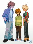 3:4 ambiguous_gender anthro bangs blonde_hair bottomwear brown_hair cartoon_freckles clothing crossgender deer deltarune denim denim_bottomwear denim_clothing freckled_face freckles ftm_crossgender group hair hair_over_eyes hi_res hooves human jeans male male_(lore) mammal new_world_deer noelle_holiday pants problemozz reindeer scalie shadowed_eyes susie_(deltarune) trio undertale_(series)