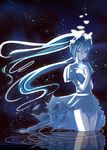  dress floating_hair hands_on_own_chest hatsune_miku iwanishi long_hair night sky solo star_(sky) starry_sky twintails very_long_hair vocaloid 