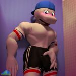 1:1 2026 3d_(artwork) against_surface against_wall albalbalb animate_inanimate anthro bathroom big_bulge black_bottomwear black_clothing black_shorts blue_body blue_cap blush bottomwear bulge clothing digital_media_(artwork) hand_on_bulge hi_res inside looking_at_bulge looking_down_at_bulge luckyboy_(character) luckyboy_(newgrounds) male muscular muscular_anthro muscular_male pecs public_restroom red_body restroom_stall shirt shorts sock_puppet solo striped_body stripes tongue tongue_out topwear wall_(structure) watermark white_body white_clothing white_shirt white_skin white_topwear