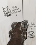 2026 4:5 absurd_res anthro arm_hair beard bodily_fluids body_hair canid canine canis close-up cum cum_on_hand directional_arrow domestic_dog door english_text eyebrows facial_hair father_(lore) fred_(kenkudog) frown fur genital_fluids graffiti hair hairy hand_hair hi_res humanoid_hands incest_(lore) kenkudog lock male mammal motion_blur motion_lines parent_(lore) profanity smile solo stated_incest text