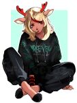 3:4 absurd_res alternative_fashion anthro antlers blonde_hair cigarette cigarette_in_mouth clothing deer deltarune eyeliner eyeshadow f4kqcid3 female goth hair hi_res hoodie hooves horn makeup mammal new_world_deer noelle_holiday object_in_mouth pale_fur pierce_the_veil red_antlers red_eyes reindeer solo topwear undertale_(series)