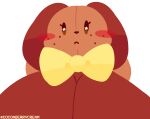 2026 alpha_channel animate_inanimate anthro artist_name big_breasts blush blush_stickers bow_tie breasts bust_portrait canid canine canis cocoaberry domestic_dog eyelashes fan_character female floppy_ears freckled_face freckles front_view hi_res huge_breasts icon living_plushie looking_at_viewer lop_ears lovedoll_toy_factory mammal plushie poochi_(cocoaberry) portrait solo star_eyes text