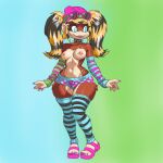1:1 absurd_res alternative_fashion anthro ape armwear chimpanzee clothing collar donkey_kong_(series) eyewear female glasses haplorhine heart_glasses hi_res kong leggings legwear mammal nintendo nipple_piercing nipples pan_(genus) piercing primate raccoon_tail_hair rlykewl scene_(fashion) solo spiked_collar spikes tiny_kong
