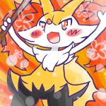 1:1 2024 ambiguous_anthro ambiguous_gender annyui0611 anthro biped blush blush_stickers braixen canid digital_drawing_(artwork) digital_media_(artwork) dipstick_tail dutch_angle front_view generation_6_pokemon hi_res holding_object holding_stick low-angle_view mammal markings nintendo open_:3 open_mouth open_smile pokemon pokemon_(species) portrait simple_background smile snout solo standing stick tail tail_markings three-quarter_portrait