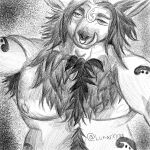 1:1 anthro armpit_hair barazoku body_hair chest_hair chest_tuft deer facial_piercing happy_trail hi_res lunarxy male mammal markings nose_piercing nose_ring pecs piercing ring_piercing sketch solo spirit tuft vareth