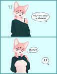 absurd_res anthro biped blue_border border bra bra_strap_showing_(meme) breasts canid canine clothing digital_media_(artwork) exposed_breasts female female_anthro flashing flashing_breasts fox fox_spirit fur hi_res looking_at_viewer mammal meme nipples simple_background solo suki_(sukiarts) sukiarts text underwear